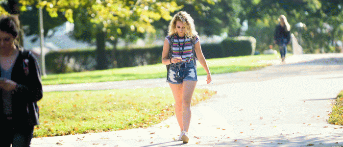 Student walking at Pitt-Johnstown 