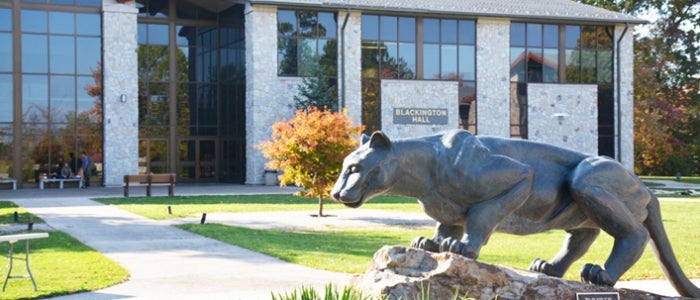 Mountain Cat statue outside of Blackington Hall