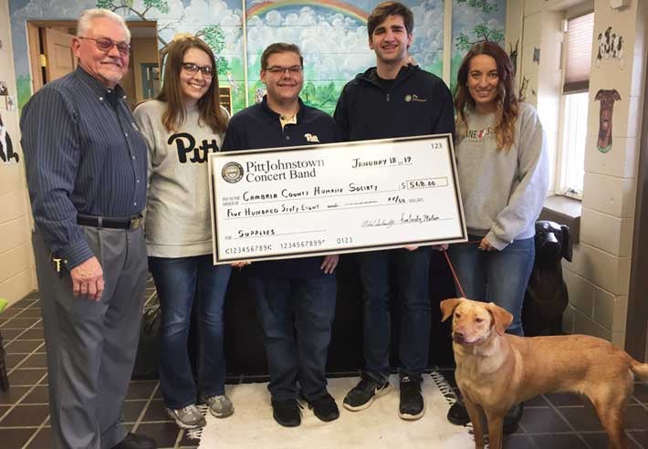 Pitt-Johnstown Concert Band presented the Cambria County Humane Society with a check for $568