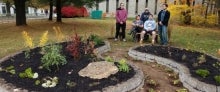 Green Team students and the finished product in front of Owen Library Green Team students and the finished product in front of Owen Library