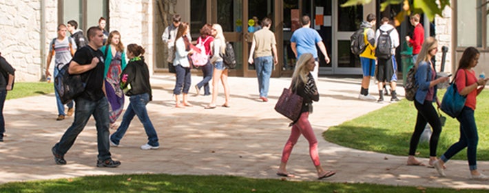 students walking around on campus